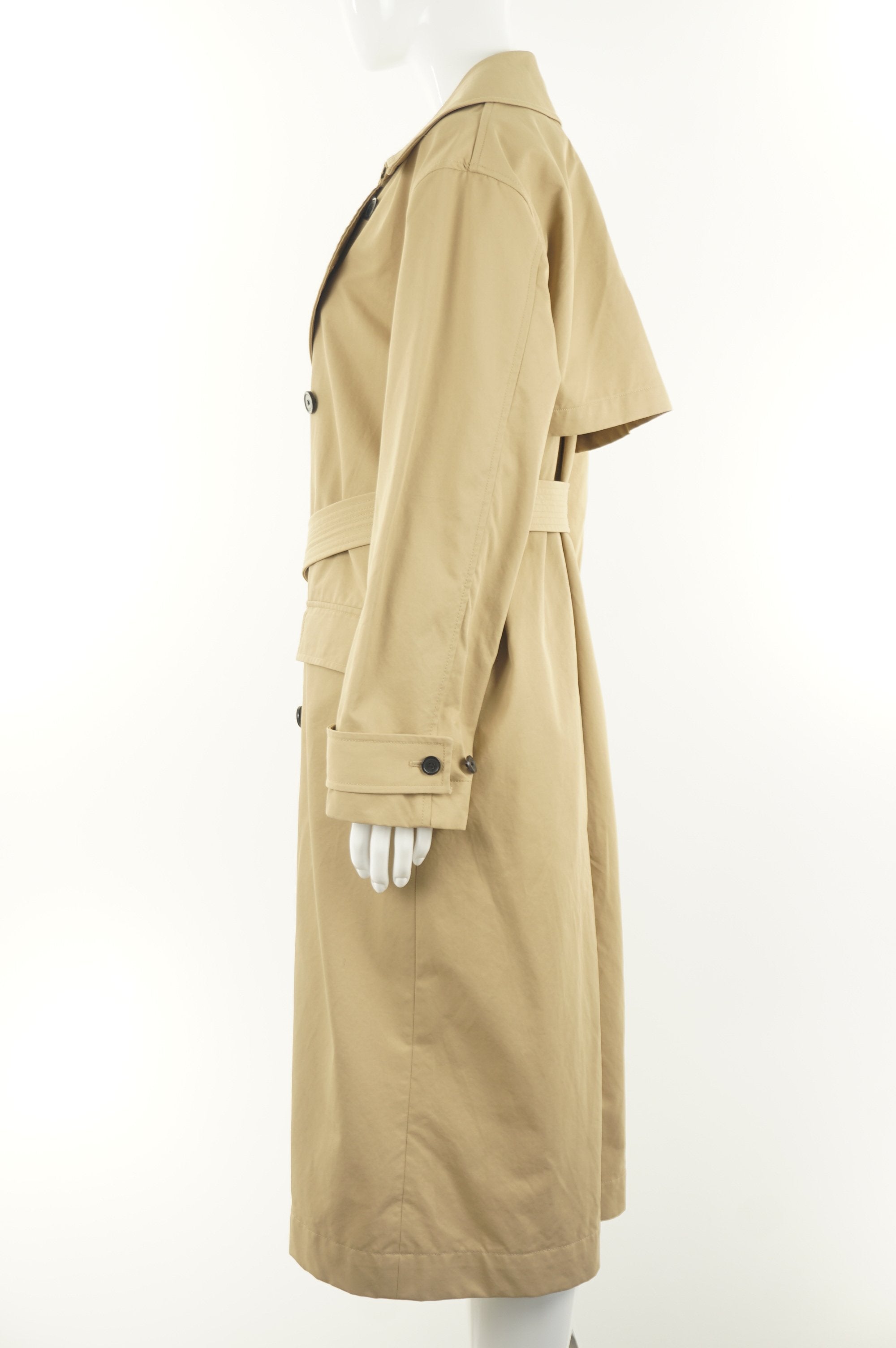 Wilfred Trench Coat, The classic looking trench coat that is perfect for spring! Belted and double breasted design. Fits better on a taller individual., Brown, 52% cotton. 48% Nylon, 