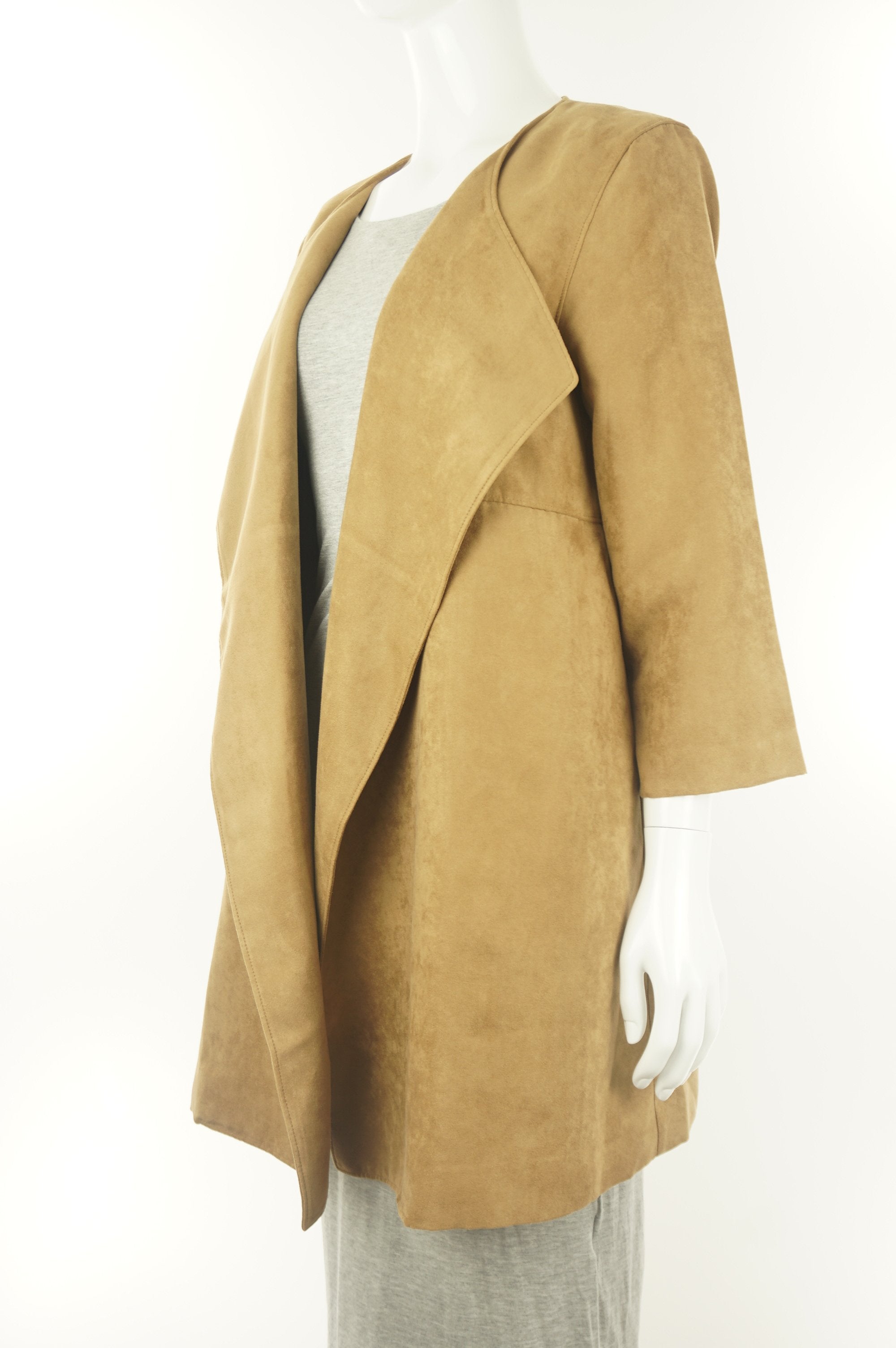 H&M Faux Suede Cardigan, The kind of cardigan you throw on super quickly before going out, just in case the weather is not as warm;), Brown, 100% polyester, women's Jackets & Coats, women's Brown Jackets & Coats, H&M women's Jackets & Coats, women's drape cardigan, women's long warm wool jacket, faux suede wrap coat, women's long waterfall drape sweater