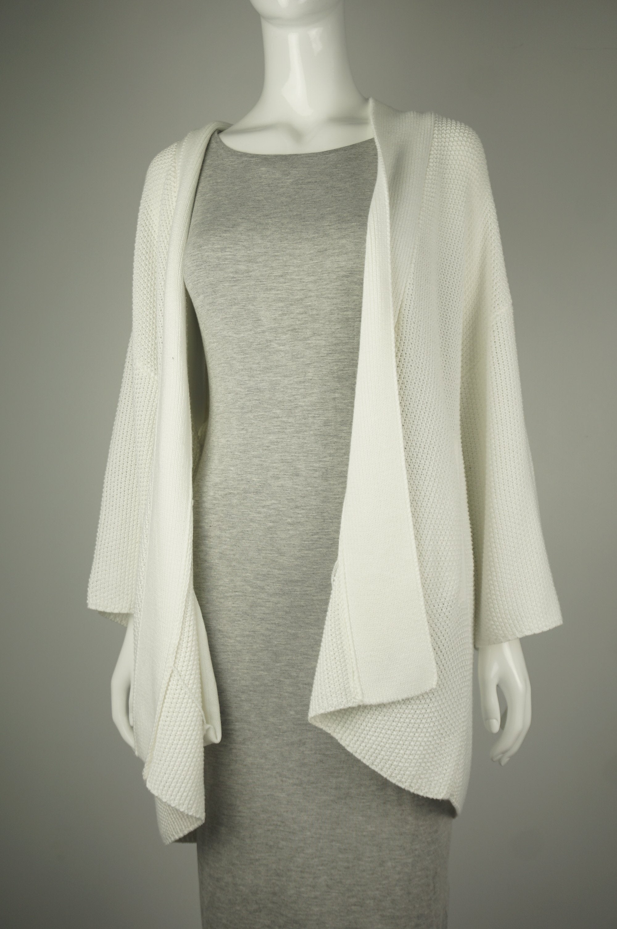 Oak + Fort White Cardigan, Simple and elegant white cardigan for the chilly office., White, 100% polyester, women's Jackets & Coats, women's White Jackets & Coats, Oak + Fort women's Jackets & Coats, Oak + Fort women's cardigan, women's simple cardigan, women's simple and white cardigan, women's drape jacket, women's drape coat