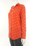 C. Wonder Silk Button Up Shirt Top, Pure silk shirt with cute animal print., Red, 100% silk, 