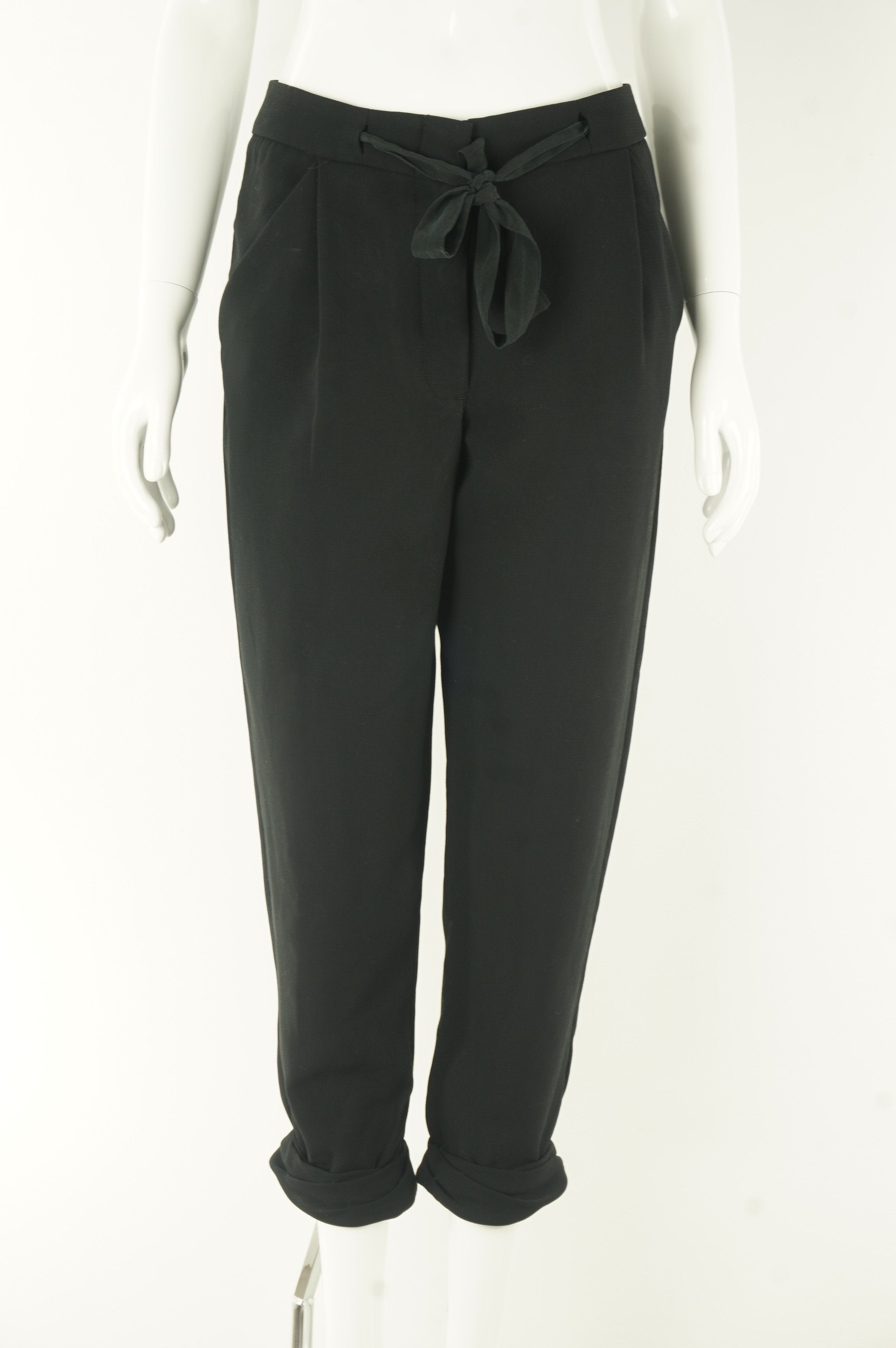 Wilfred Cropped Linen Paper bag Pants, Another stylish yet comfortable pants, Black, 100% Polyester, women's Pants, women's Black Pants, Wilfred women's Pants, Comfy pants, Work pantaloon pants,  fashion, designer, women's cropped linen ankle pants, Women's business casual pants, wide leg trousers with a self-tie belt