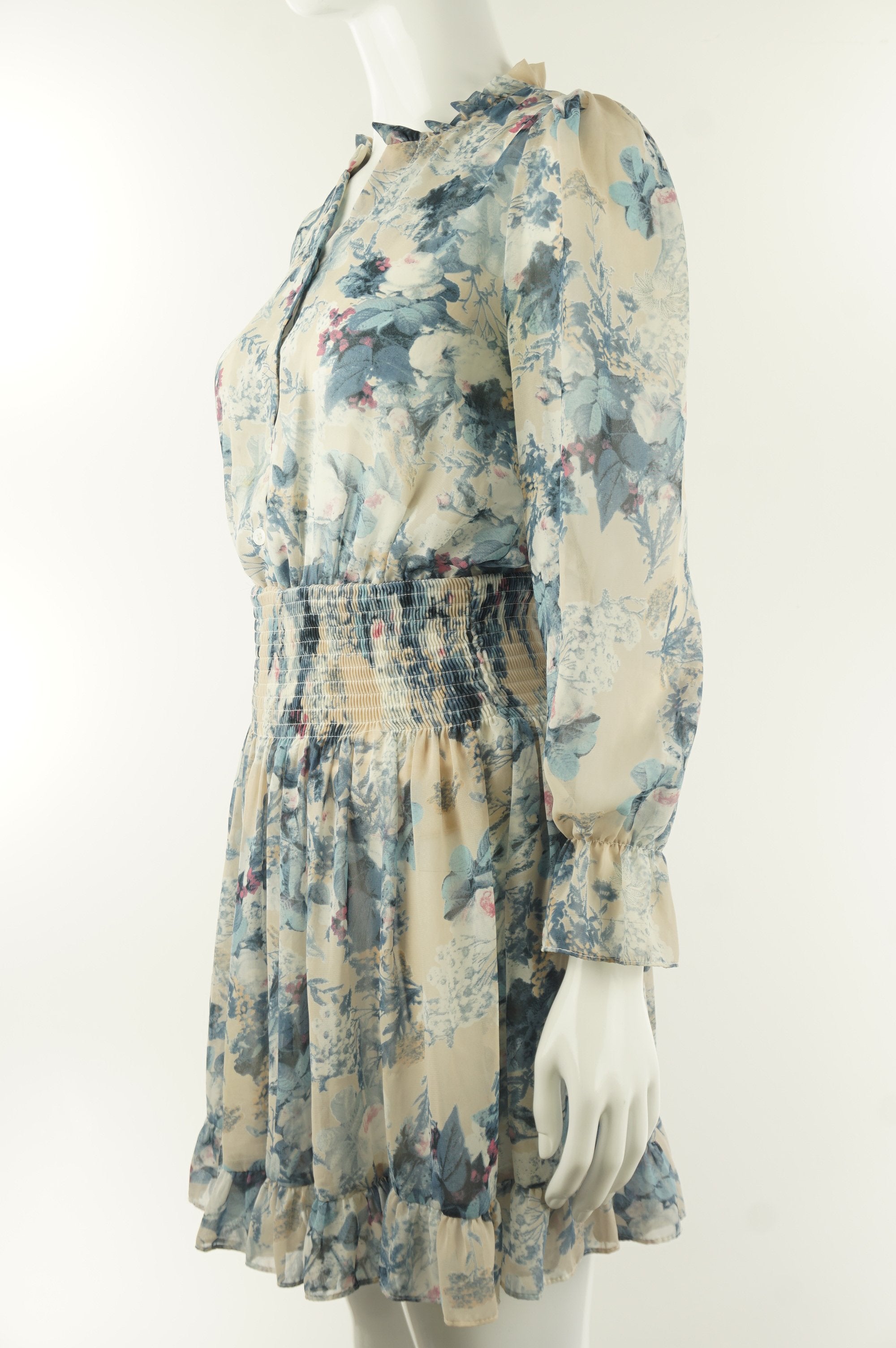 Flowy airy blouse with puffed sleeves in printed viscose