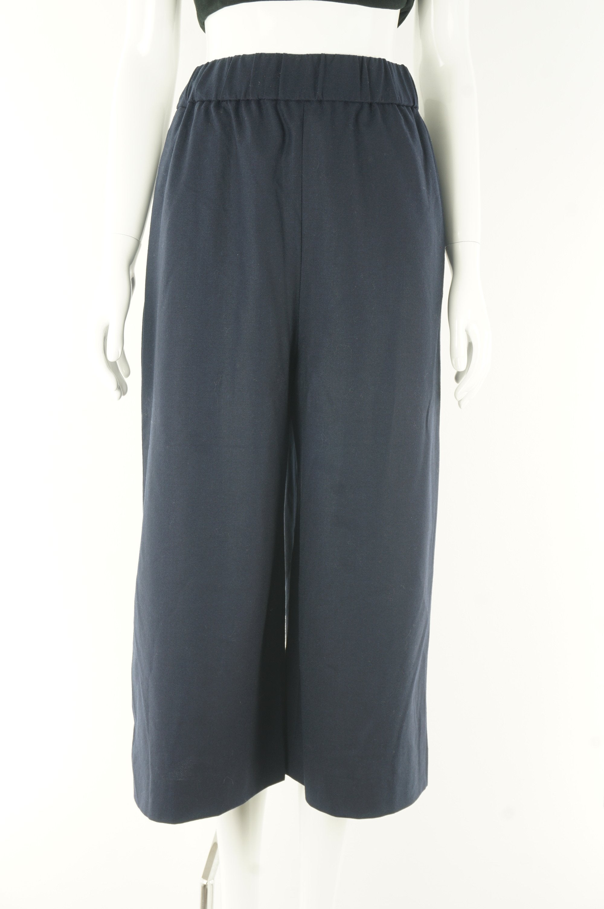 COS Wide Leg Pants With Elastic Waistband, The wide legs and the elastic waist band SCREAMS comfortableness! All natural wool material also guarantees warmth for the winter months., Blue, 96% Wool, 4% Elastane, women's Pants, women's Blue Pants, COS women's Pants, Women's wide legged capri pants, women's wool capri trousers
