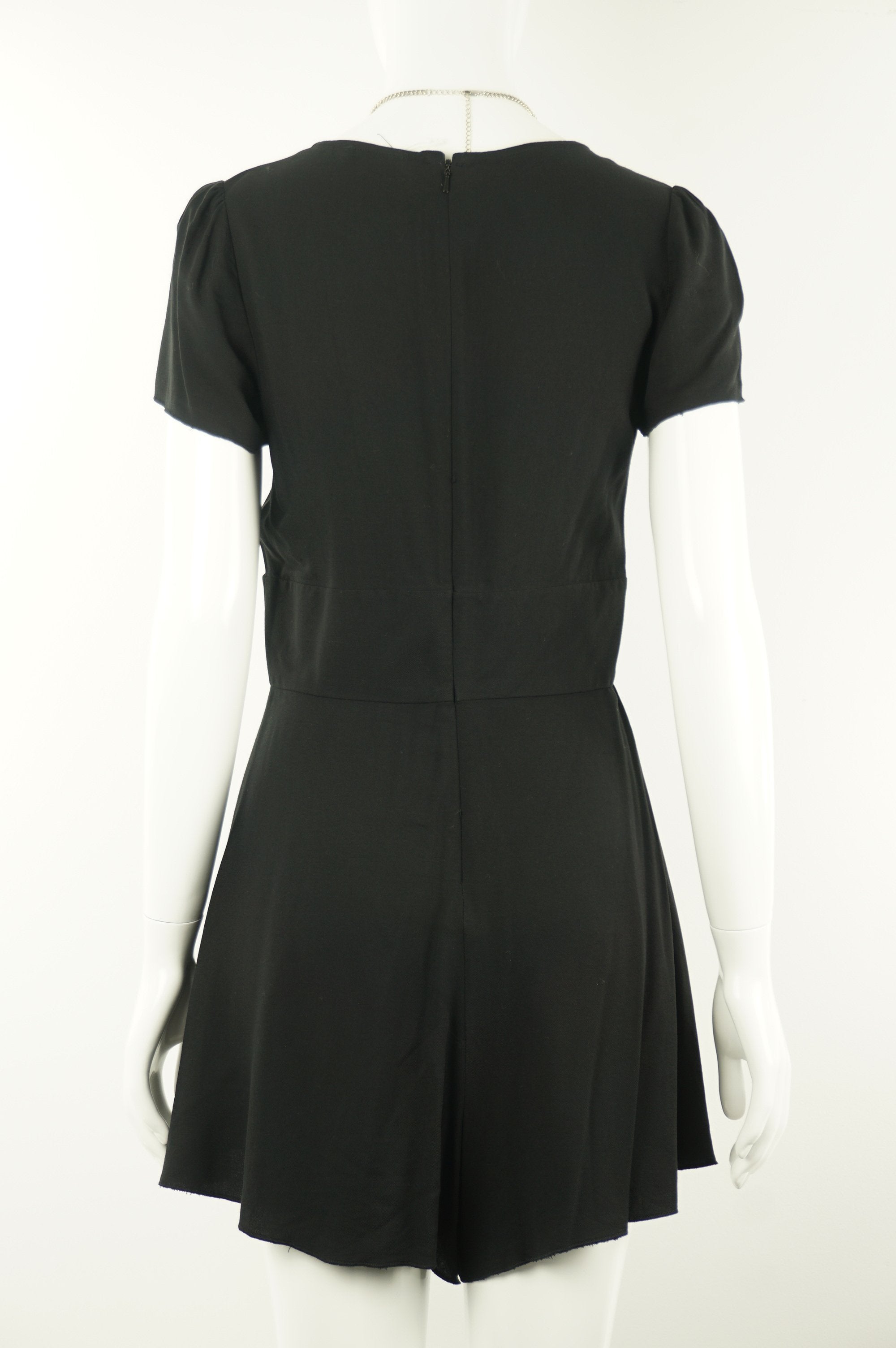 Talula Black Romper with Zipper in Back, The cutest black romper for casually strolling on a summer day., Black, 100% Rayon, women's Dresses & Skirts, women's Black Dresses & Skirts, Talula women's Dresses & Skirts, aritzia women's romper, women's black romper/jumpsuit