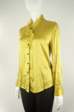 Elli Share Pure Silk Dress Shirt, Super light silk shirt with added spandex for stretchiness and comfort. Stylish on its own or with a kickass blazer.  Labeled Size M but fits Small., Yellow, 97% Silk, 3% Spandex, women's Tops, women's Yellow Tops, Elli Share women's Tops, silk work collar shirt with ruffle neck, silk professional collar shirt