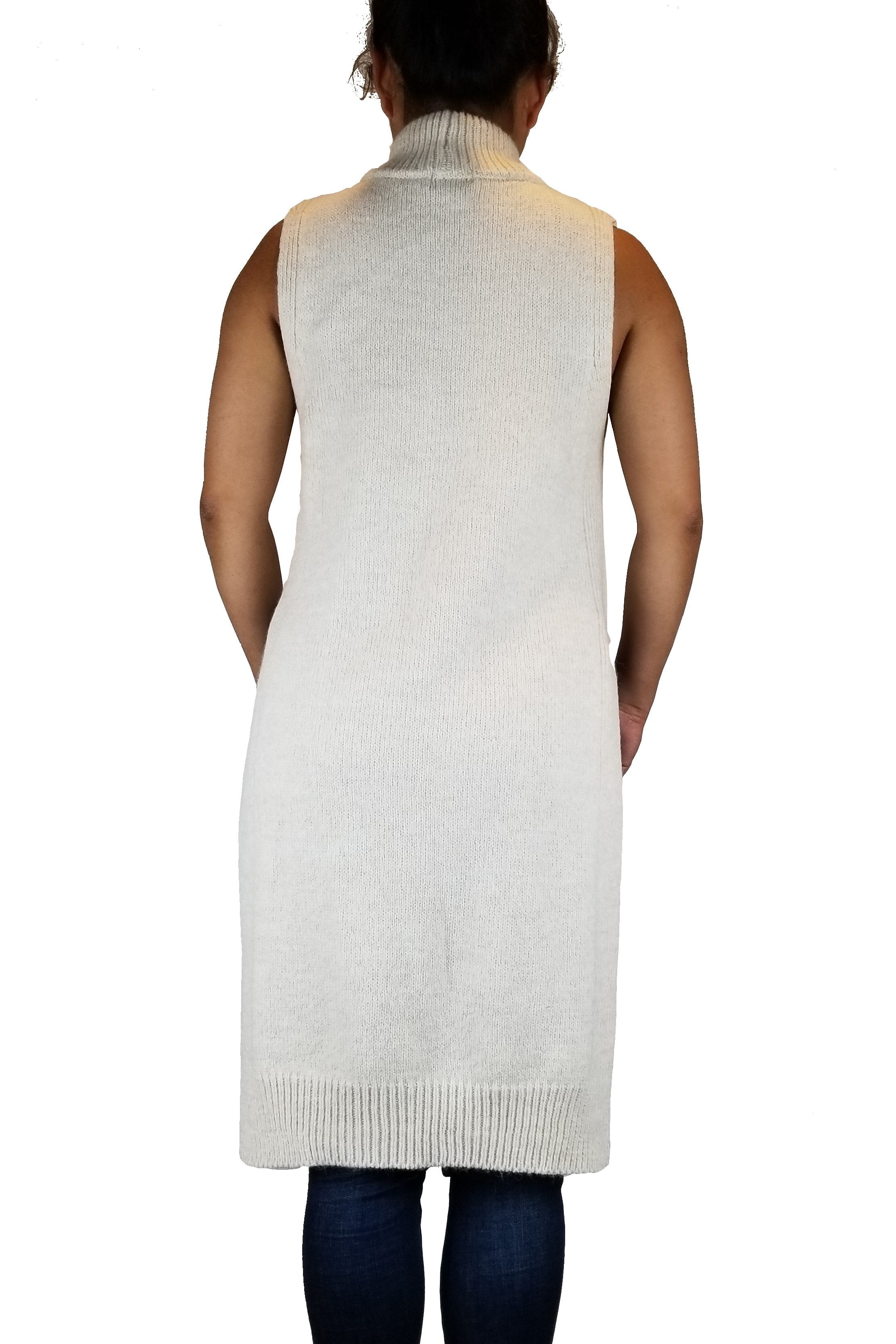 Topshop Sleeveless Sweater dress, I never understood sleeveless sweater dresses until the regular sweater sleeves failed to slip into a skinny fall jacket. Enough said., White, 90%Arcrylic, 7% Polyamide, 3% Polyester, women's long white sweater, women's comfy turtle neck sleeveless sweater
