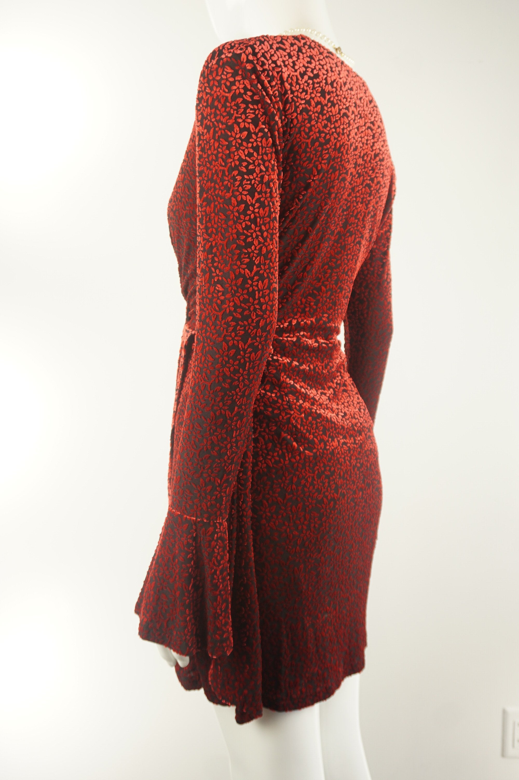 C/MEO Collective Black and Red Velvet Long Sleeve Wrap Dress, Yes, we know. It might still be a while when we can party with a large crowd. But when we do, wear this super cute and velvet dress!, Black;Red, 53% Polyamide, 33% Polyester, 14% Elastane, women's Dresses & Rompers, women's Black;Red Dresses & Rompers, C/MEO Collective women's Dresses & Rompers, red and black party wrap around asymmetrical dress, velvet asymmetrical wrap dress, velvet party wrap dress with surplice neckline 