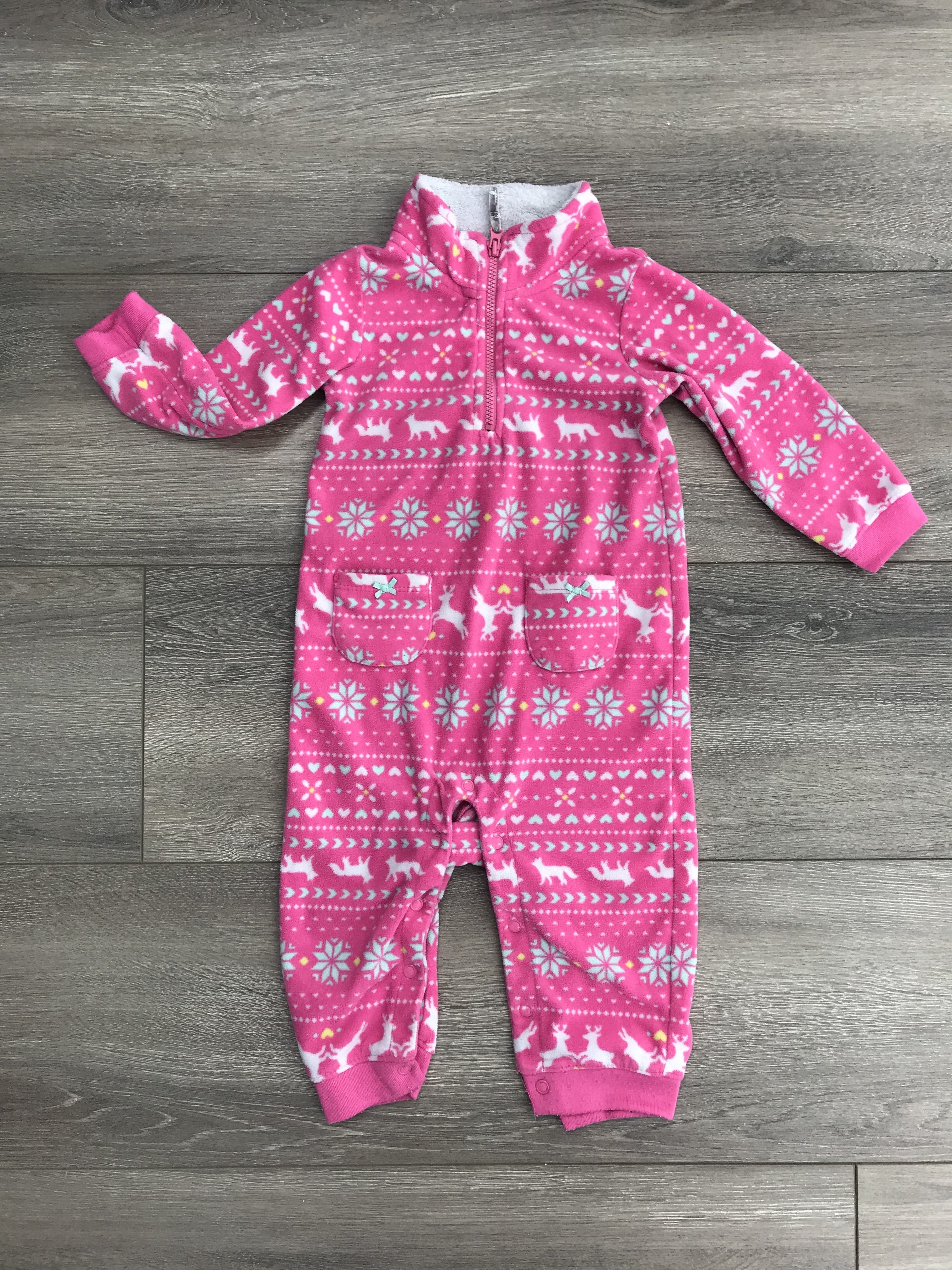 Carters 12 Months Warm One-piece, Warm and soft one piece with two cute pockets in the front that the baby probably won't use., Pink, 100% Polyester, 12 months baby's one-piece, baby's clothes, 12 months baby clothes, baby girl's clothes
