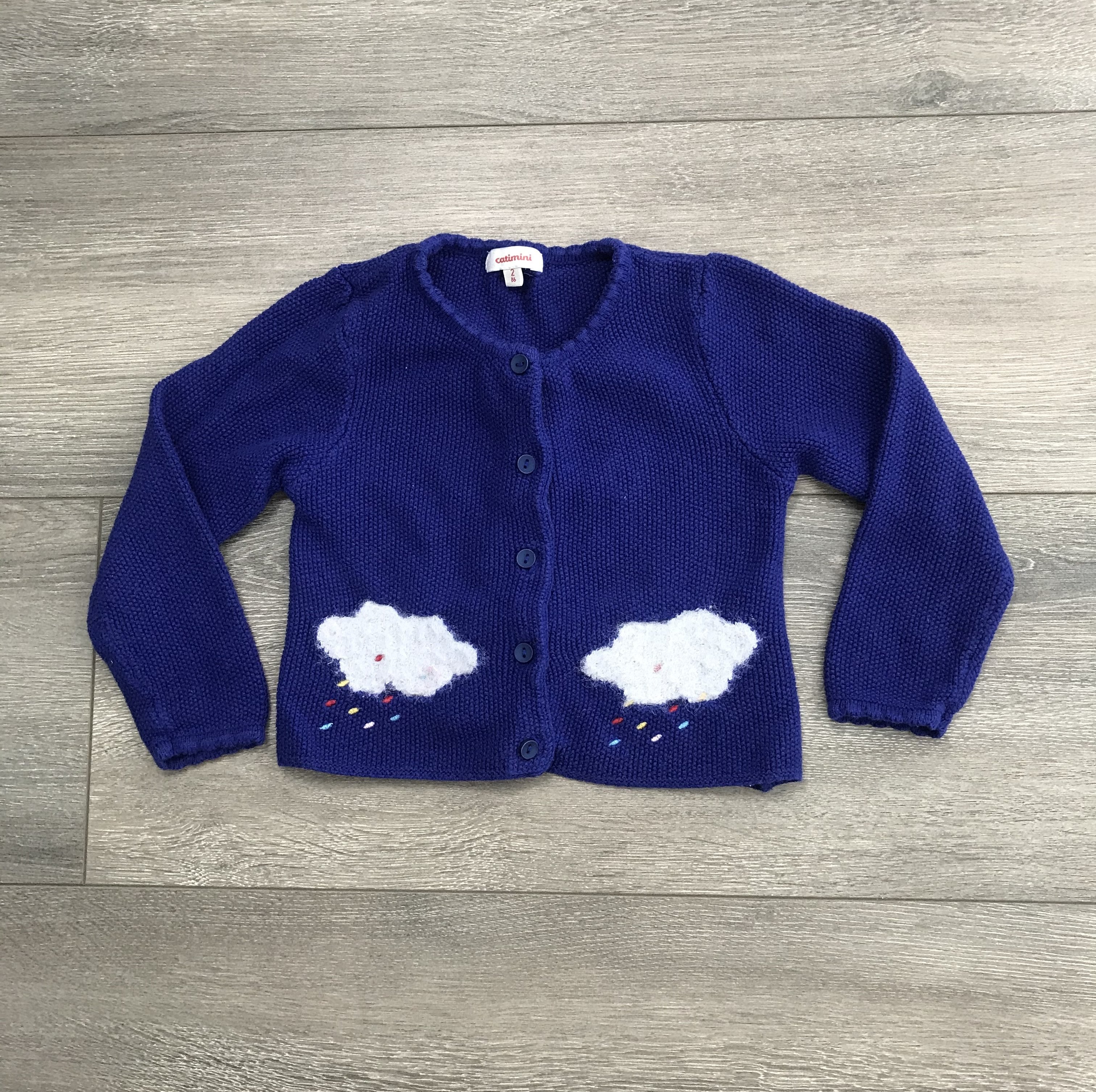 Catimini Cloud Knit Cardigan, Designed in France. Simplistic premium baby clothes., Blue, 38% Modal, 36% Cotton, 26% Polyamide, toddler clothes, 24 months baby cardigan, baby girl cardigan