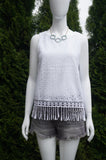Pull & Bear White Eyelet Sleeveless Top With Fringe Details, Simple yet with all the unique characters. Perfect top for a hot summer day., White, 100% Cotton, women's Tops, women's White Tops, Pull & Bear women's Tops, tassel top, top with fringes, white eyelet top, sleeveless top, white summer top, summer sleeveless top