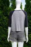 Levi's Cropped Black and Grey Top, Casual Levi's cropped top to throw on for your errand runs!, Grey, Cotton, women's Tops, women's Grey Tops, Levi's women's Tops, comfy crop top, casual top, mid sleeve top