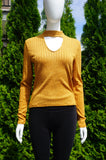 DIVIDED Long Sleeve Choker Neck Sweater, Sexy and feminine choker design. Comfortable and stretchy., Yellow, 47% Polyester, 40% Viscose, 10% Metalised fiber, 3% Elastane, women's Tops, women's Yellow Tops, DIVIDED women's Tops, sexy choker, choker sweater, choker top, long sleeve sweater, long sleeve top