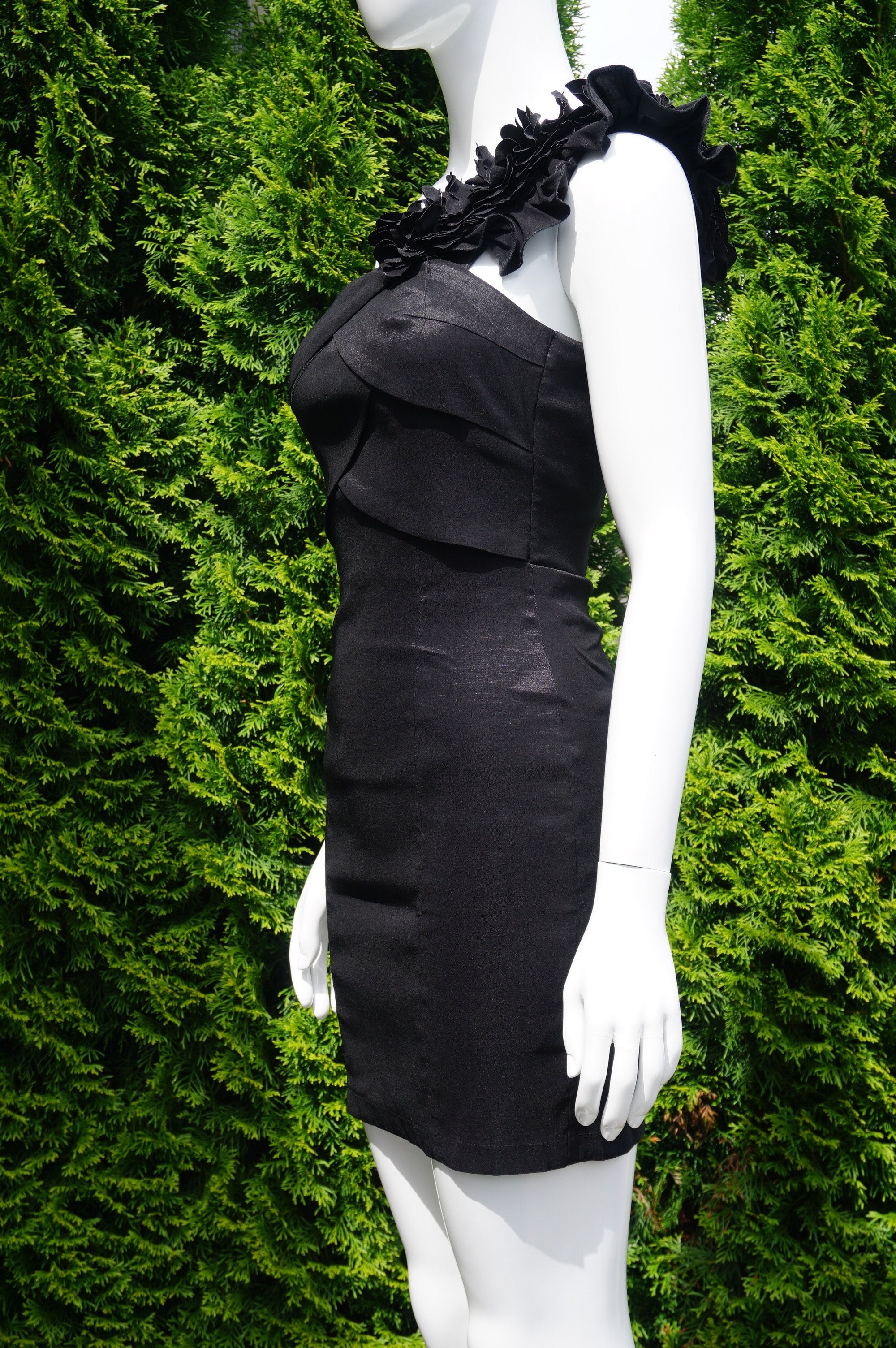 DIVIDED H&M black velvet dress symmetrical rose patern mock neck