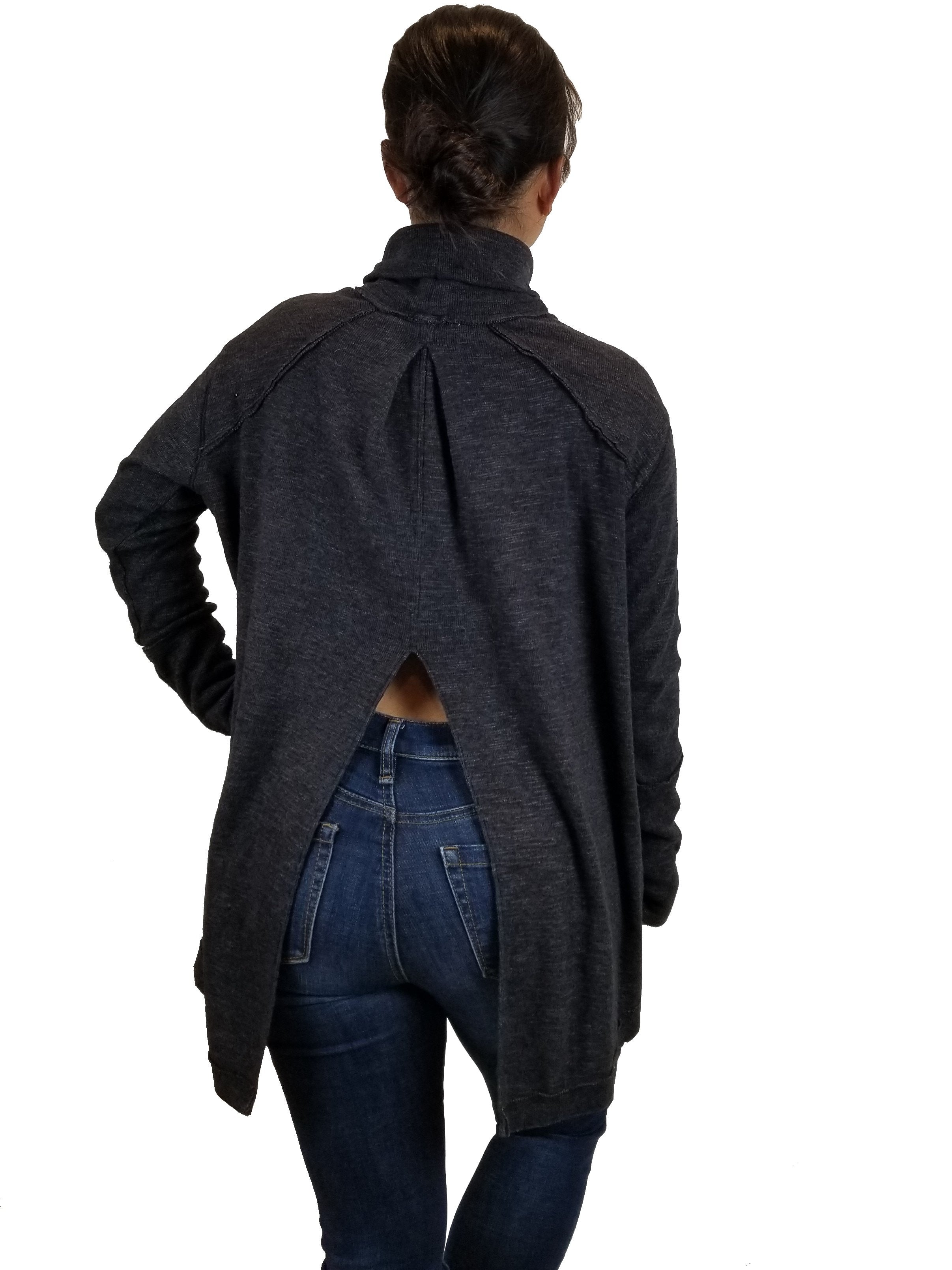 We the free Women's Turtleneck Pullover, Flowy turtleneck pullover for a comfy yet elegant look, Grey, 50% Polyester, 38% Cotton, 12% Rayon, sweater, shirt, turtleneck, loose sweater, women's black turtleneck with open back