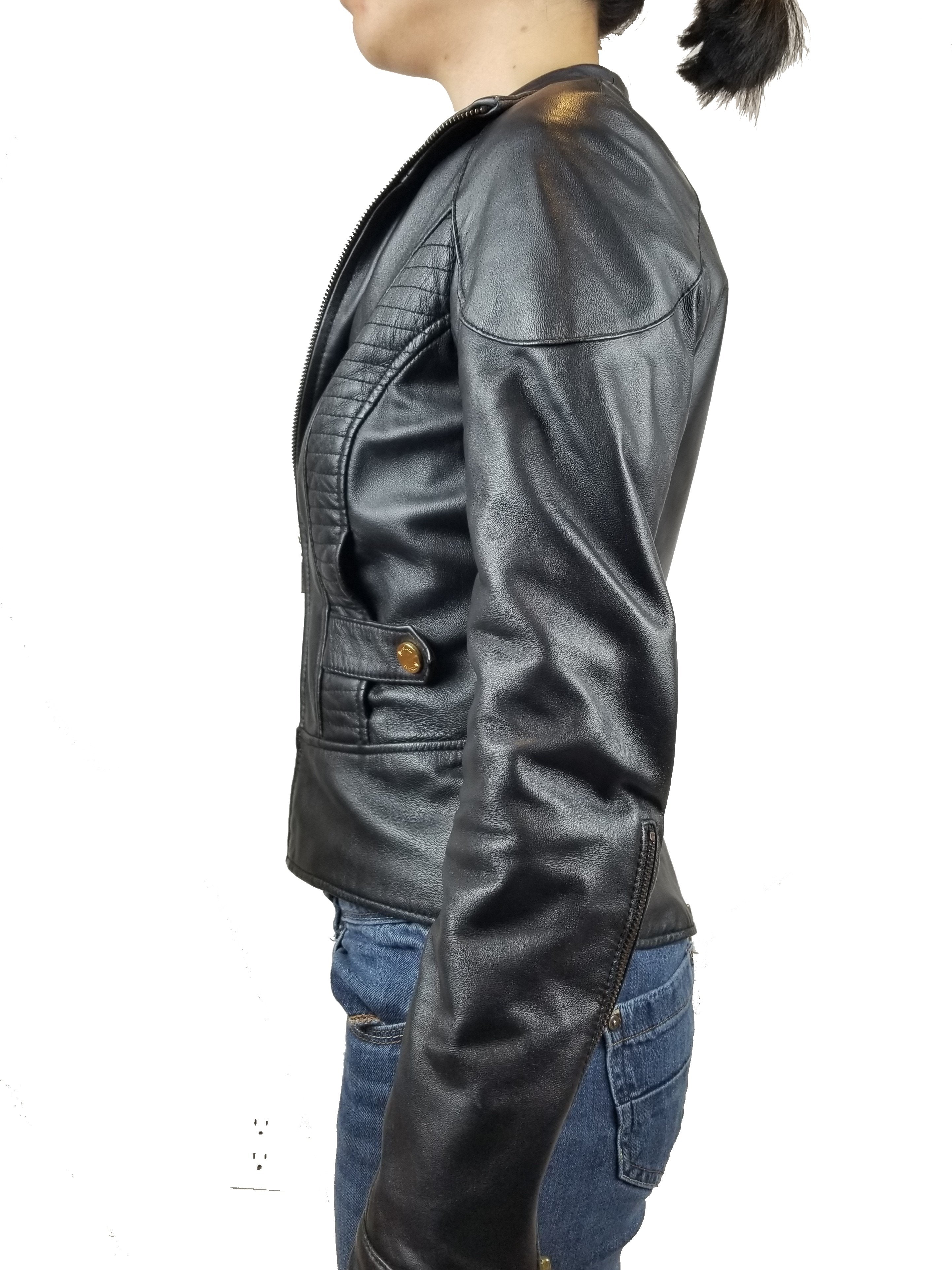 Marciano leather black jacket, Badass is the new feminine. Fits small. , Black, Shell: 100% Leather. Lining: 100% Polyester, jacket, women's leather black jacket, women's leather designer jacket, fashion